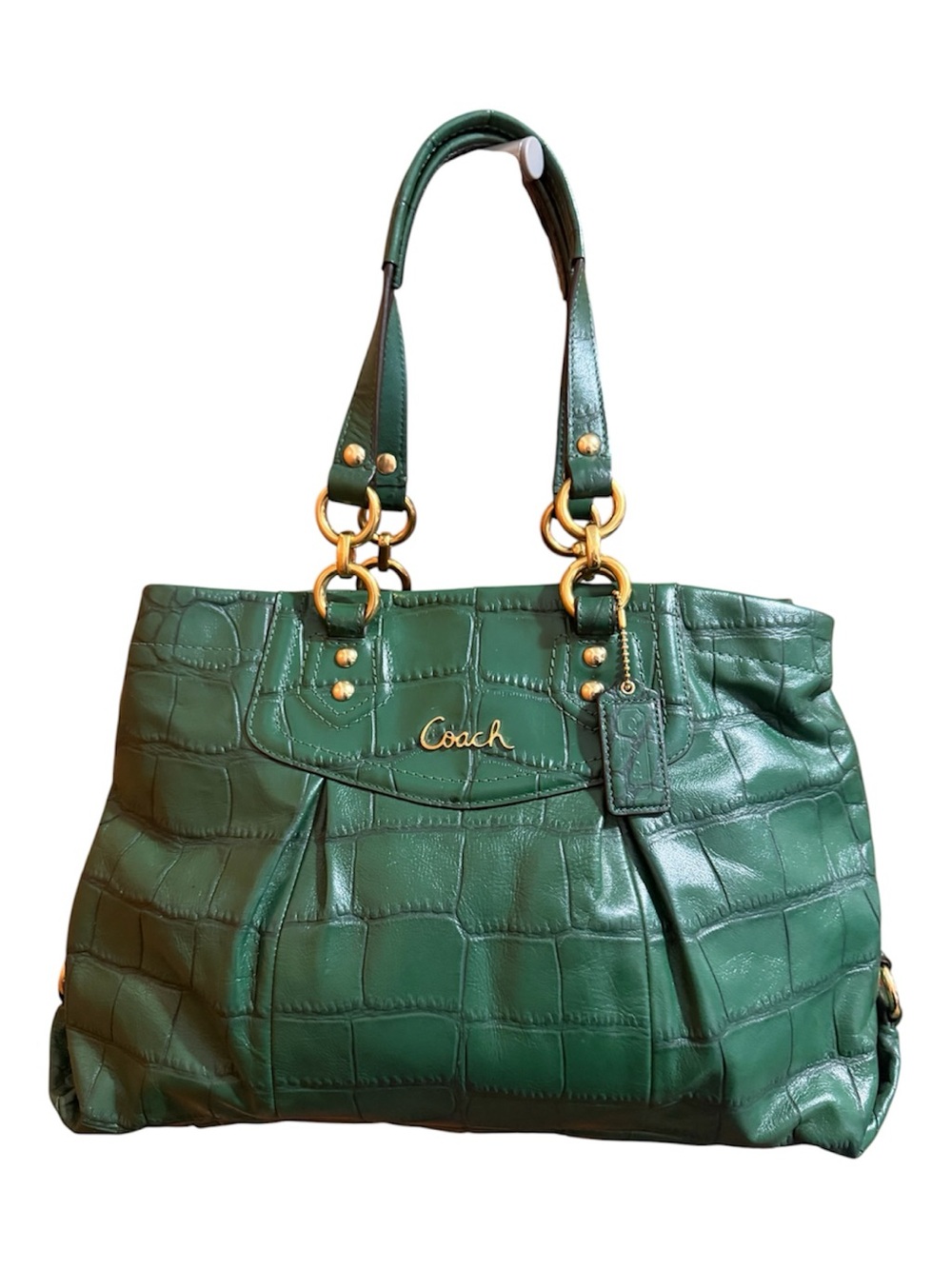 Coach Ashley Green Croc-Embossed Leather Tote
